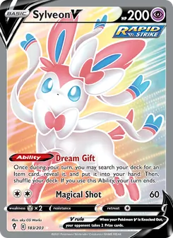 Sylveon V — Evolving Skies #183, 2021. Illustrated by aky CG Works.