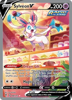 Sylveon V — Evolving Skies #184, 2021. Illustrated by Yuu Nishida.