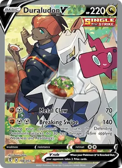 Duraludon V — Evolving Skies #198, 2021. Illustrated by Naoki Saito.