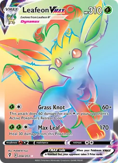 Leafeon VMAX — Evolving Skies #204, 2021. Illustrated by PLANETA Tsuji.