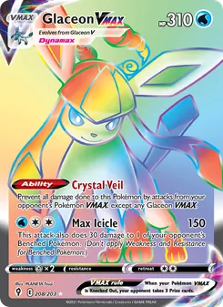 Glaceon VMAX — Evolving Skies #208, 2021. Illustrated by PLANETA Tsuji.