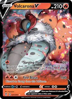 Volcarona V — Evolving Skies #21, 2021. Illustrated by kawayoo.