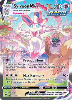 Sylveon VMAX — Evolving Skies #212, 2021. Illustrated by Taira Akitsu.