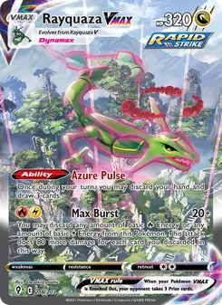 Rayquaza VMAX — Evolving Skies #218, 2021. Illustrated by Anesaki Dynamic.
