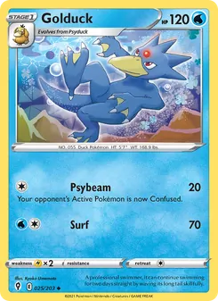 Golduck — Evolving Skies #25, 2021. Illustrated by Kyoko Umemoto.