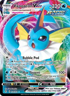 Vaporeon VMAX — Evolving Skies #30, 2021. Illustrated by 5ban Graphics.
