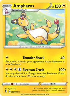 Ampharos — Evolving Skies #56, 2021. Illustrated by Saya Tsuruta.
