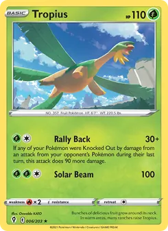 Tropius — Evolving Skies #6, 2021. Illustrated by Oswaldo KATO.