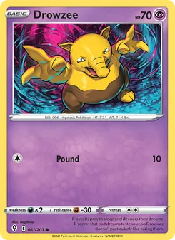 Drowzee — Evolving Skies #61, 2021. Illustrated by nagimiso.