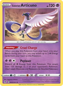 Galarian Articuno — Evolving Skies #63, 2021. Illustrated by Kagemaru Himeno.