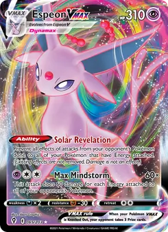 Espeon VMAX — Evolving Skies #65, 2021. Illustrated by 5ban Graphics.