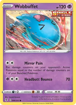Wobbuffet — Evolving Skies #66, 2021. Illustrated by Anesaki Dynamic.