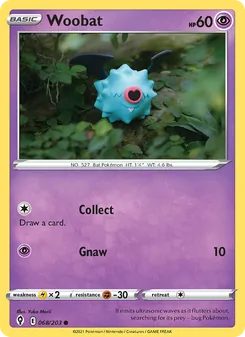 Woobat — Evolving Skies #68, 2021. Illustrated by Yuka Morii.