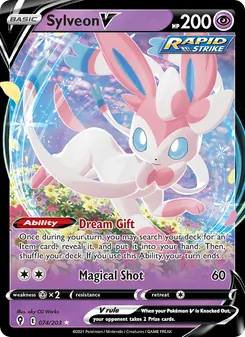 Sylveon V — Evolving Skies #74, 2021. Illustrated by aky CG Works.