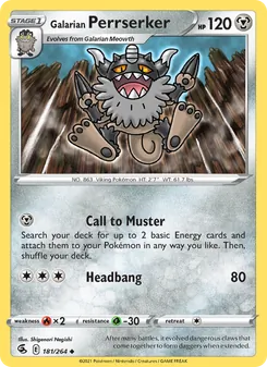 Galarian Perrserker — Fusion Strike #181, 2021. Illustrated by Shigenori Negishi.