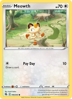 Meowth — Fusion Strike #199, 2021. Illustrated by Kouki Saitou.