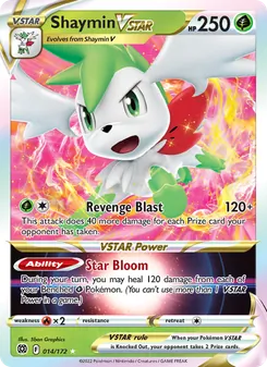 Shaymin VSTAR — Brilliant Stars #014, 2022. Illustrated by 5ban Graphics.