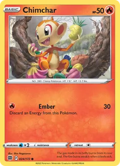 Chimchar — Brilliant Stars #024, 2022. Illustrated by Shin Nagasawa.