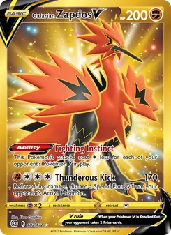 Galarian Zapdos V — Brilliant Stars #182, 2022. Illustrated by 5ban Graphics.