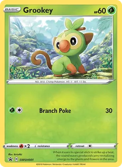 Grookey — SWSH Black Star Promos #SWSH001, 2019. Illustrated by kirisAki.