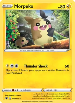Morpeko — SWSH Black Star Promos #SWSH012, 2019. Illustrated by Kagemaru Himeno.