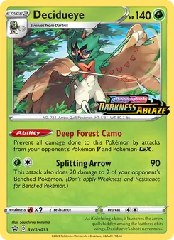 Decidueye — SWSH Black Star Promos #SWSH035, 2019. Illustrated by Souichirou Gunjima.