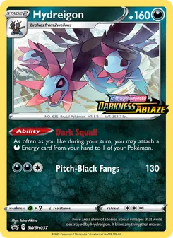 Hydreigon — SWSH Black Star Promos #SWSH037, 2019. Illustrated by Taira Akitsu.