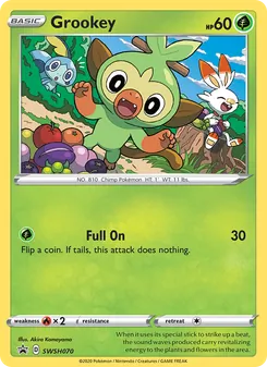 Grookey — SWSH Black Star Promos #SWSH070, 2019. Illustrated by Akira Komayama.
