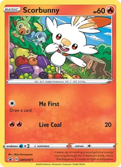 Scorbunny — SWSH Black Star Promos #SWSH071, 2019. Illustrated by Akira Komayama.