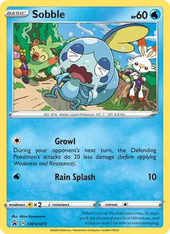 Sobble — SWSH Black Star Promos #SWSH073, 2019. Illustrated by Akira Komayama.