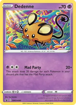 Dedenne — SWSH Black Star Promos #SWSH080, 2019. Illustrated by Yuu Nishida.