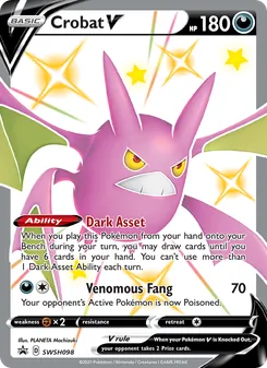 Crobat V — SWSH Black Star Promos #SWSH098, 2019. Illustrated by PLANETA Mochizuki.