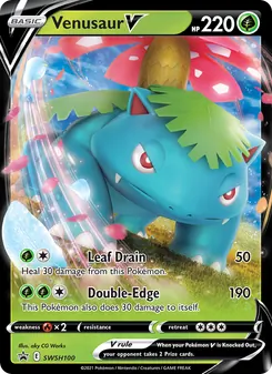 Venusaur V — SWSH Black Star Promos #SWSH100, 2019. Illustrated by aky CG Works.