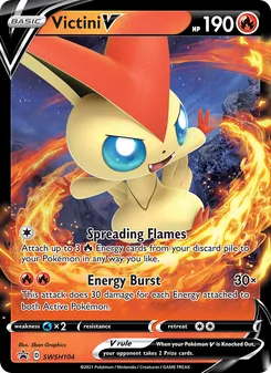 Victini V — SWSH Black Star Promos #SWSH104, 2019. Illustrated by 5ban Graphics.
