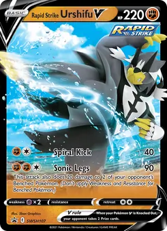 Rapid Strike Urshifu V — SWSH Black Star Promos #SWSH107, 2019. Illustrated by 5ban Graphics.