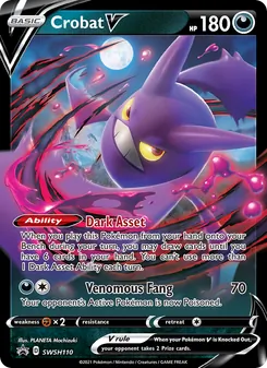 Crobat V — SWSH Black Star Promos #SWSH110, 2019. Illustrated by PLANETA Mochizuki.