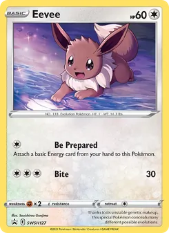 Eevee — SWSH Black Star Promos #SWSH127, 2019. Illustrated by Souichirou Gunjima.