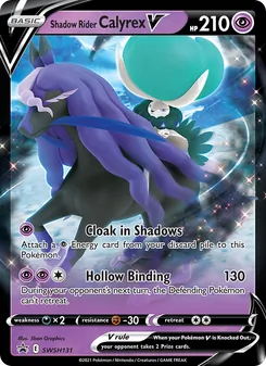 Shadow Rider Calyrex V — SWSH Black Star Promos #SWSH131, 2019. Illustrated by 5ban Graphics.