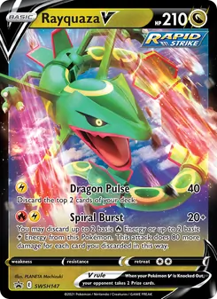 Rayquaza V — SWSH Black Star Promos #SWSH147, 2019. Illustrated by PLANETA Mochizuki.