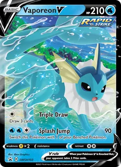 Vaporeon V — SWSH Black Star Promos #SWSH150, 2019. Illustrated by 5ban Graphics.