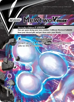 Mewtwo V-UNION — SWSH Black Star Promos #SWSH159, 2019. Illustrated by AKIRA EGAWA.