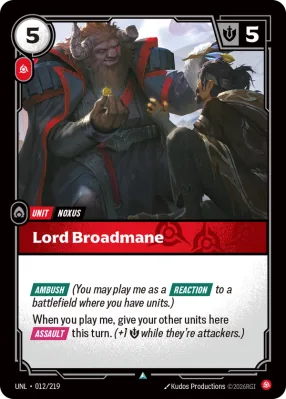 Lord Broadmane, Riftbound card UNL-012/219 from Unleashed