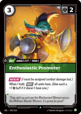 Enthusiastic Promoter, Riftbound card UNL-043/219 from Unleashed