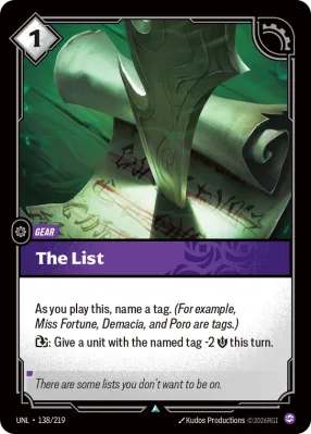 The List, Riftbound card UNL-138/219 from Unleashed
