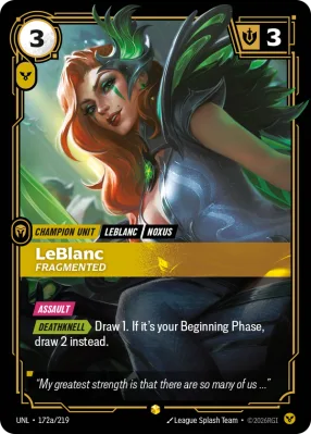 LeBlanc, Riftbound card UNL-172a/219 from Unleashed