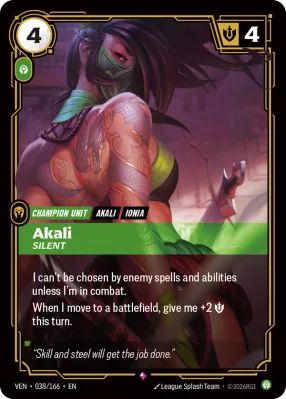 Akali, Riftbound card VEN-038/166 from Vendetta