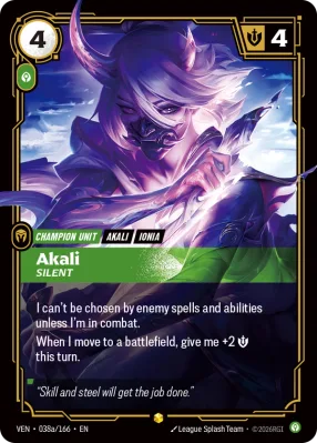 Akali, Riftbound card VEN-038a/166 from Vendetta