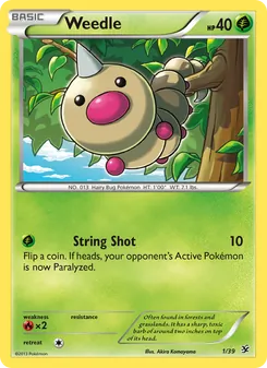 Weedle — Kalos Starter Set #1, 2013. Illustrated by Akira Komayama.