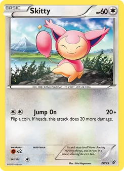Skitty — Kalos Starter Set #28, 2013. Illustrated by Shin Nagasawa.