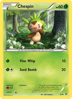 Chespin — Kalos Starter Set #3, 2013. Illustrated by 5ban Graphics.